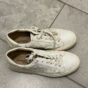 Women well worn Vaneli Cream Leather Star-Accent Lace-Up Sneakers